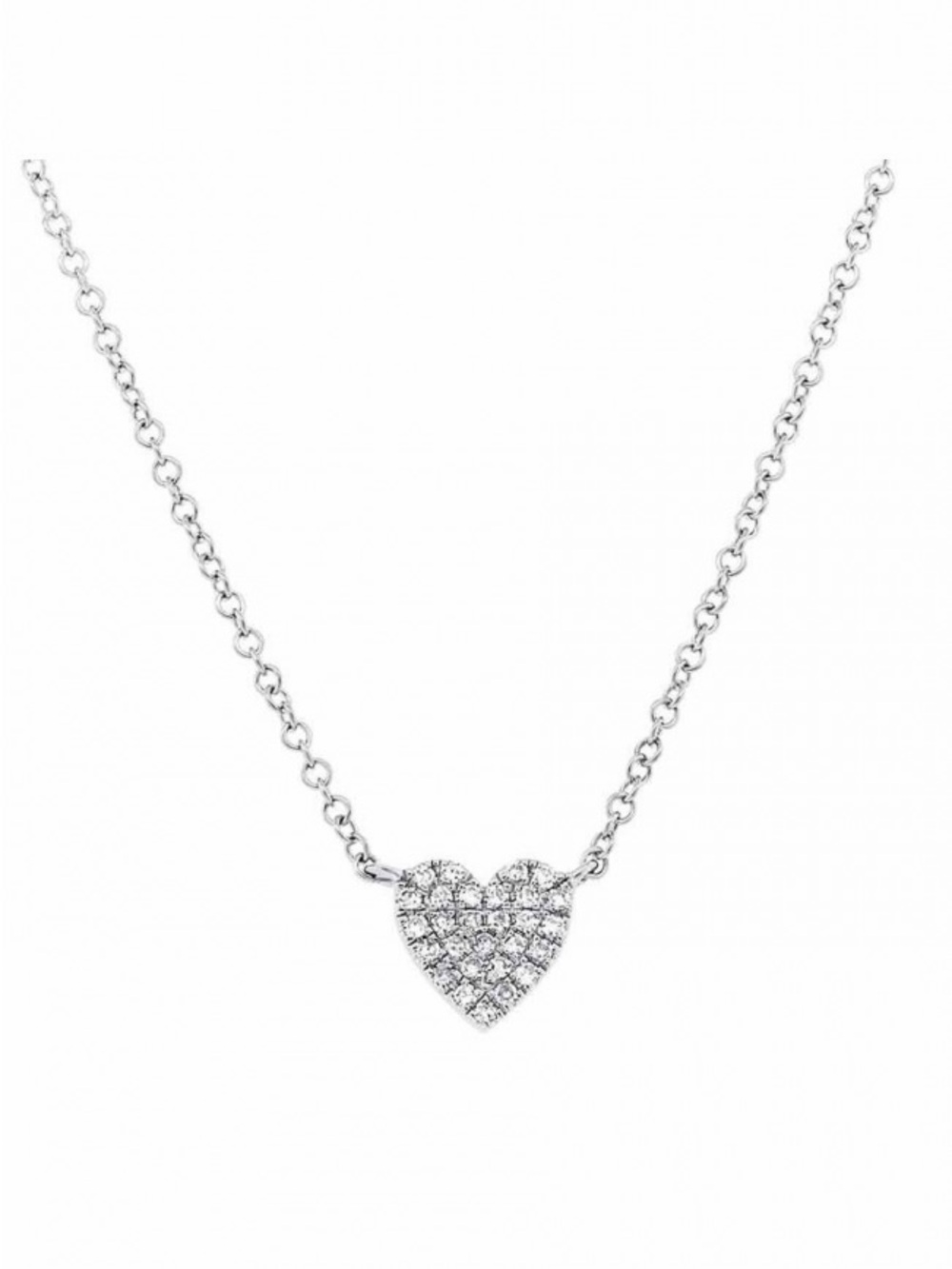 Shy Creation 14K White Gold Pave Diamond Heart Necklace